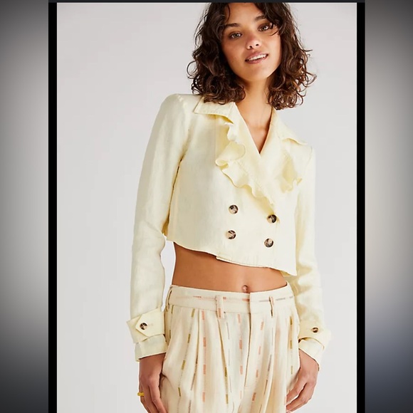 Free People Tops - Free People‎ Bennie Crop Blazer Linen Yellow Size XS